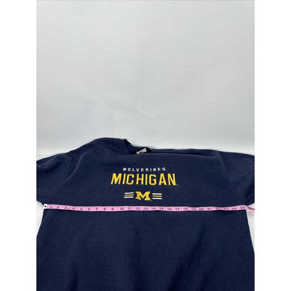 Vintage 90s Lee Sports Embroidered Michigan Wolverines Crewneck Navy Blue - Picture 6 of 9